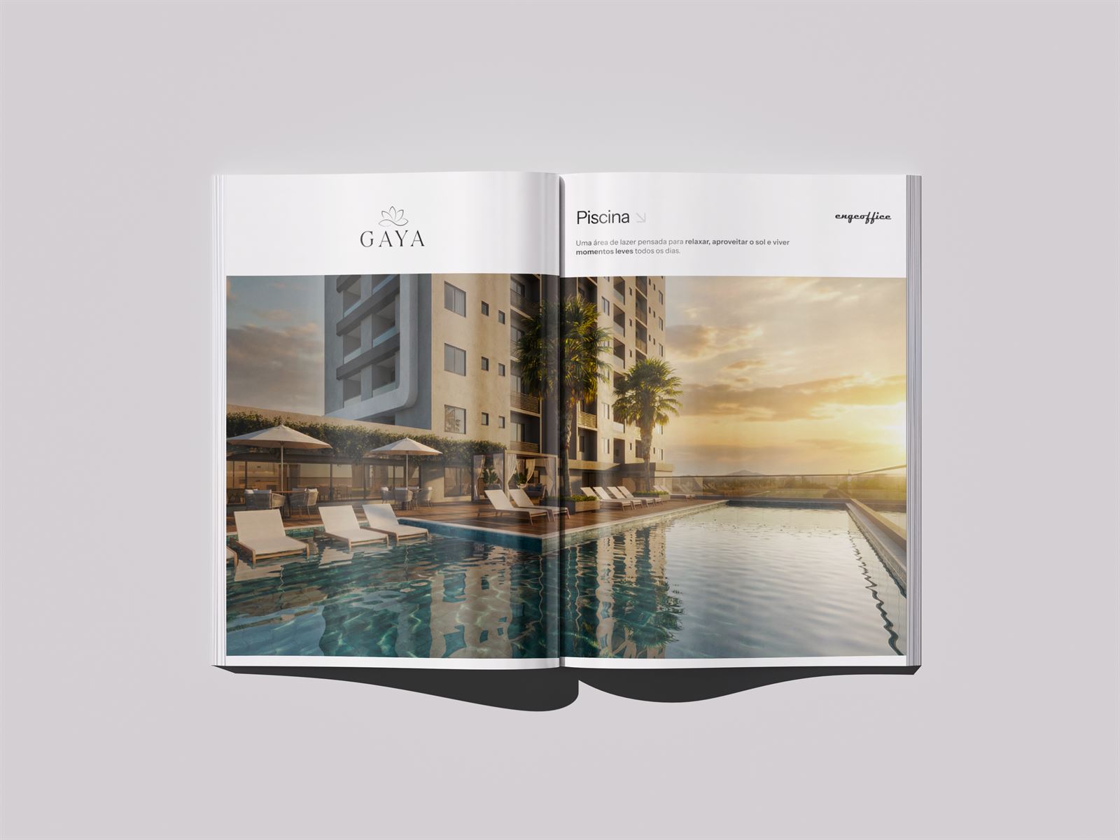 Render da piscina ao entardecer