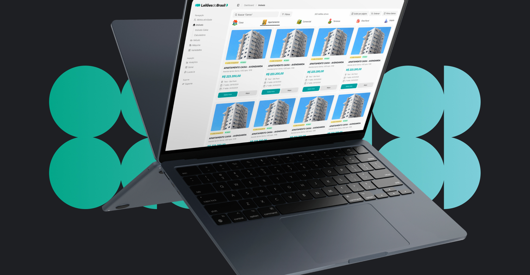 Dashboard do produto, no laptop
